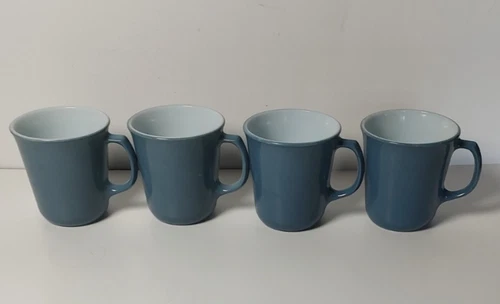 Vintage Pyrex Coffee Cup Mug SLATE BLUE Glass Set of 4 D Handled