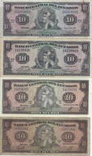 Ecuador 10 sucres Lot of 4 diff. signature date 1975 /1988- VF +Gift ECD2