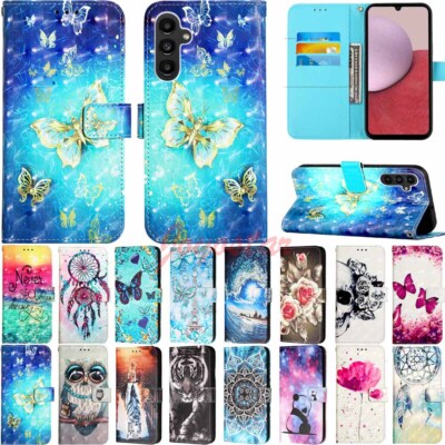 For Samsung A14 A54 A15 A25 A55 A13 A23 A33 Patterned Leather Wallet Case Cover
