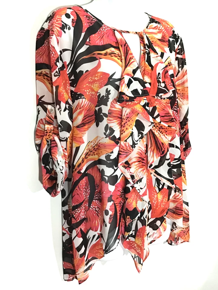 Женский каскадный топ Jennifer Lopez размер XL с оборками и украшениями в цветочек - Изображение 2 из 4