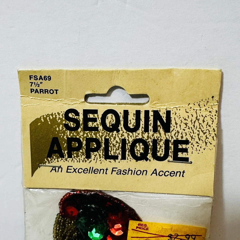 Vintage 80s 90s Sequin Sew On Patch Parrot Bird Size Wang’s 7 1/2” Size - Image 3 of 4