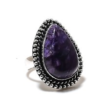 Ring Russian Charoite Gemstone Handmade 925 Sterling Silver Jewelry Size 8 W887