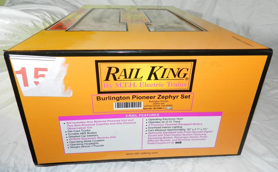 New in Box - Rail King 30-2186-1 Burlington Pioneer Zephyr Set w/ Proto Sound - Image 2 of 4
