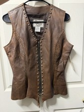 Cripple Creek Women  s Brown Leather Vest Size small Western Cowboy Biker