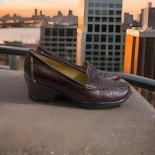   Womens 7.5M Covington LARA Brown Loafers Slip-on Leather Comfort Wedge Shoes