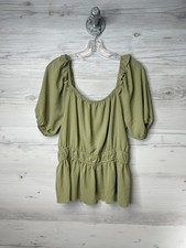Nine West Blouse Womens Large Peplum Puff Sleeve Stretch Top