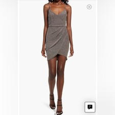 LULUS Forever Your Girl Metallic Body-Con Minidress - Olive Silver Large NWT