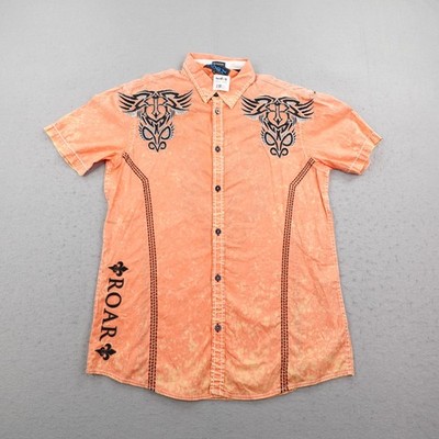 Roar Shirt Mens Large Orange Winsome JR Embroidered Button Short Sleeve NEW Y2K