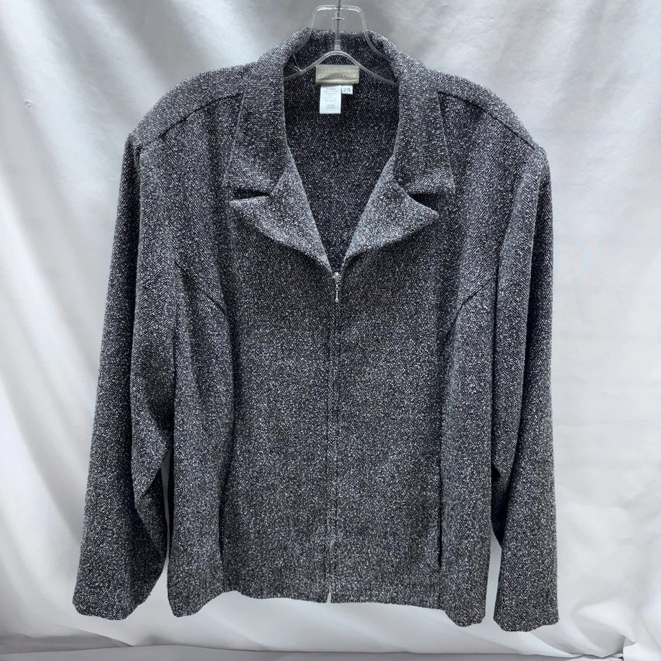 Coldwater Creek Sz 24 Black 2pc Skirt Suit Full Zip Jacket Elastic Waist Skirt - Image 2 of 4