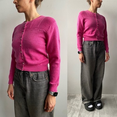 BRORA 100% Cashmere Pink Cardigan Girls 11-12 Years Fits Women XS