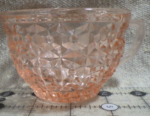 vintage Jeannette Glass coffee tea Pink Depression Glass buttons & bows cup - Picture 2 of 4