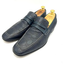 GUCCI GG Shima Loafers in Navy Leather, Men's Size 41 1/2, From Japan, i28188