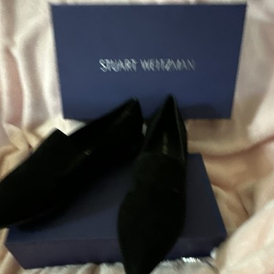Stuart Weitzman Black Pointed Toe Women's Flats Slip On Solid