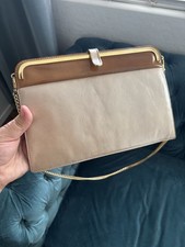 Vintage tan golden tone hardware clutch purse shoulder bag made in Nice France