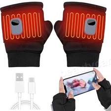 Electric Heated Gloves Rechargeable Battery Hand Warm Fingerless Thermal Winter