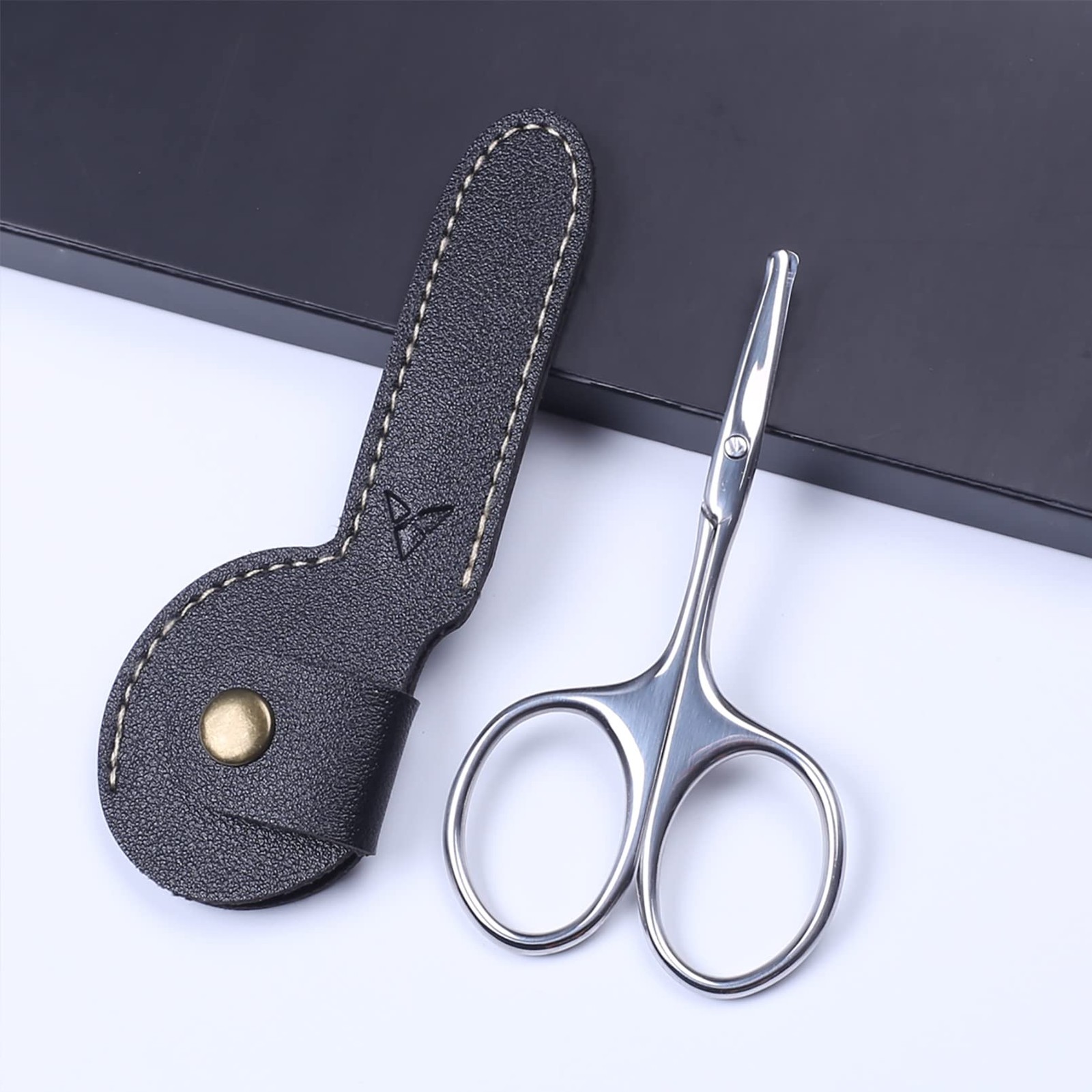 3.75" Nose Hair Scissors, round Tip Small Facial Mustache Scissors for Men'S Tri
