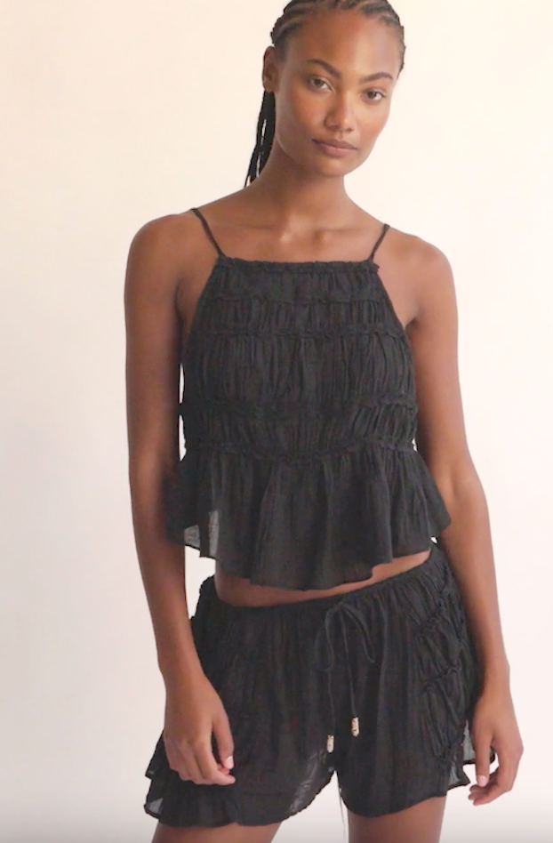 NEW FREE PEOPLE FREE-EST BLACK ANGELINA RUCHED TANK TOP SHORTS SET SZ XS