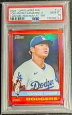2025 Topps Heritage Yoshinobu Yamamoto Red Chrome /5 SSP PSA 10 GEM MT POP 1