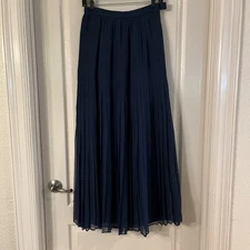 VTG Miss O by Oscar De La Renta Womens Navy Blue Pleated Maxi Skirt Waist 26”