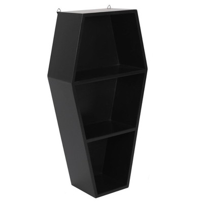 Schwarz MDF Sargform Vitrine Regal Wandmontage oder freistehend Gothic