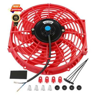 JDMSPEED New Universal 12V Engine Cooling Fan Slim Pull Push 12 Inch, Red 