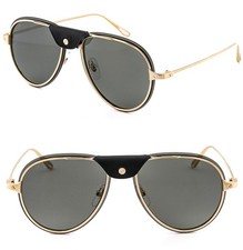 CARTIER Santos Dumont Screw CT0242S Gold Leather POLARIZED Sunglasses 0242 001