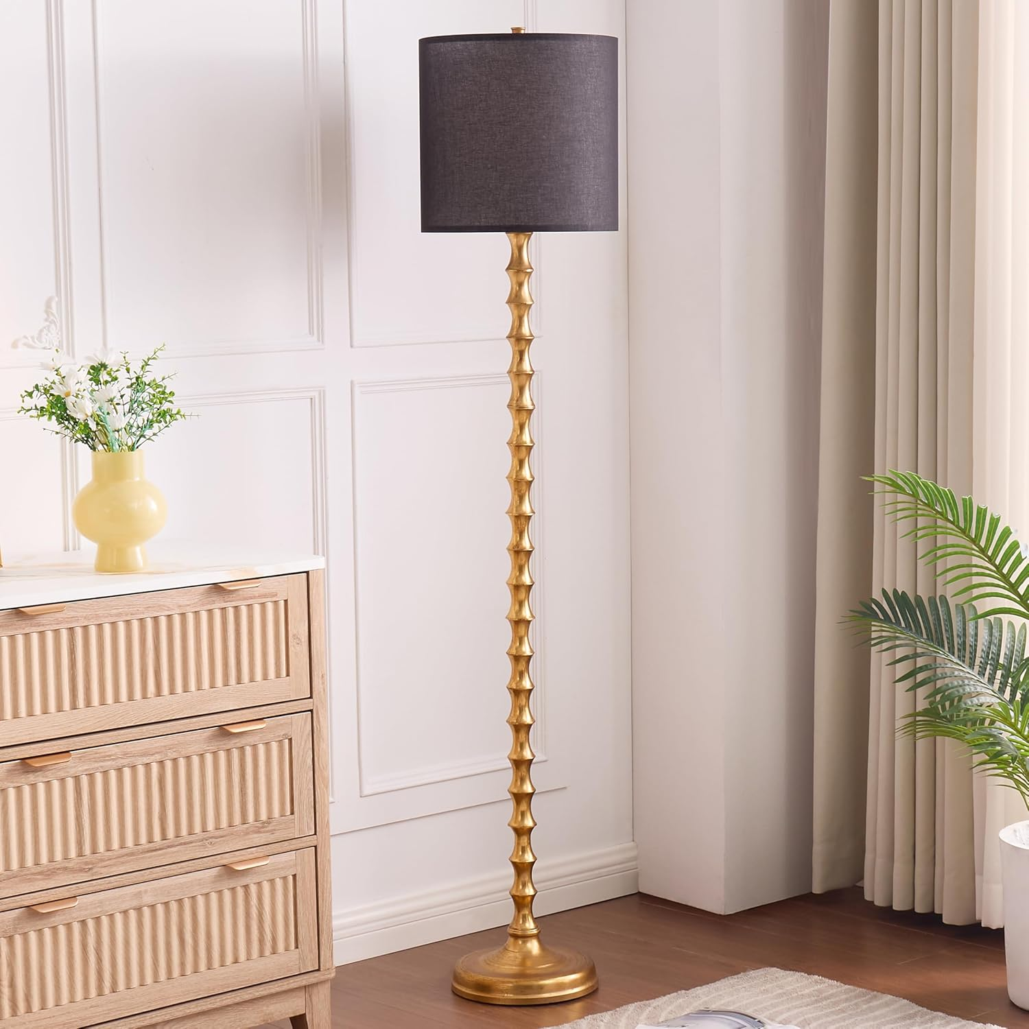 64.5-Inch Black and Gold Floor Lamp with Lampshade for Living Room Decor