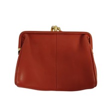 Vintage Red Leather Coin Purse With Gold Kiss Lock Clasp And Inner Zipper Pocket