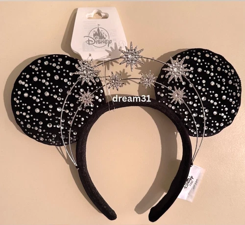 NWT Disney Parks Minnie Mouse Black Stars Sparkle Rhinestone Crown Ears Headband