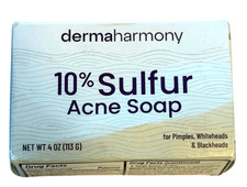 DermaHarmony 10 Sulfur Acne Soap - 4oz 113g One Bar for Pimples Whiteheads