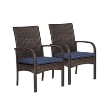 2 Pcs Wicker Patio Dining Padded Cushions, Outdoor Rattan Chairs with Armrest...