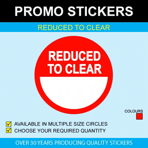 PRICE STICKERS Reduced To Clear Stickers - Available In 5 Sizes