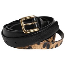 DOLCE & GABBANA Belt Black Leopard Classic Gold Metal Buckle 90cm / 36in 1060usd