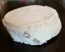 Vintage 1950's Knitted Pillbox Cream Colored Hat