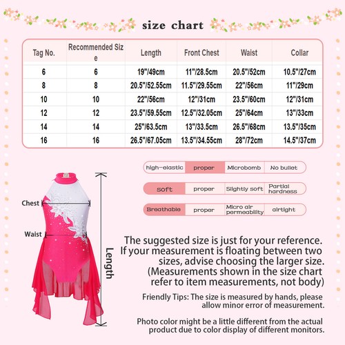 UK Kids Girl Leotards Irregular Hem Dancewear Rhinestone Dance Dress Ice Skating - Picture 28 of 39
