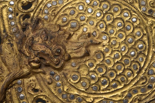 19th Century, Mandalay, Antique Burmese Wooden Fan with Gilded Gold and Glass - Picture 11 of 12