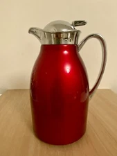 Crate & Barrel Red Silver Thermal Insulated Carafe Pitcher 1 Liter 166-642