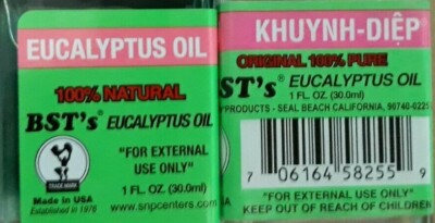 2  : BST's Eucalyptus Oil 1FL Oz. Dau Khuynh-Diep (100% Thien Nhien) 30ml.  F