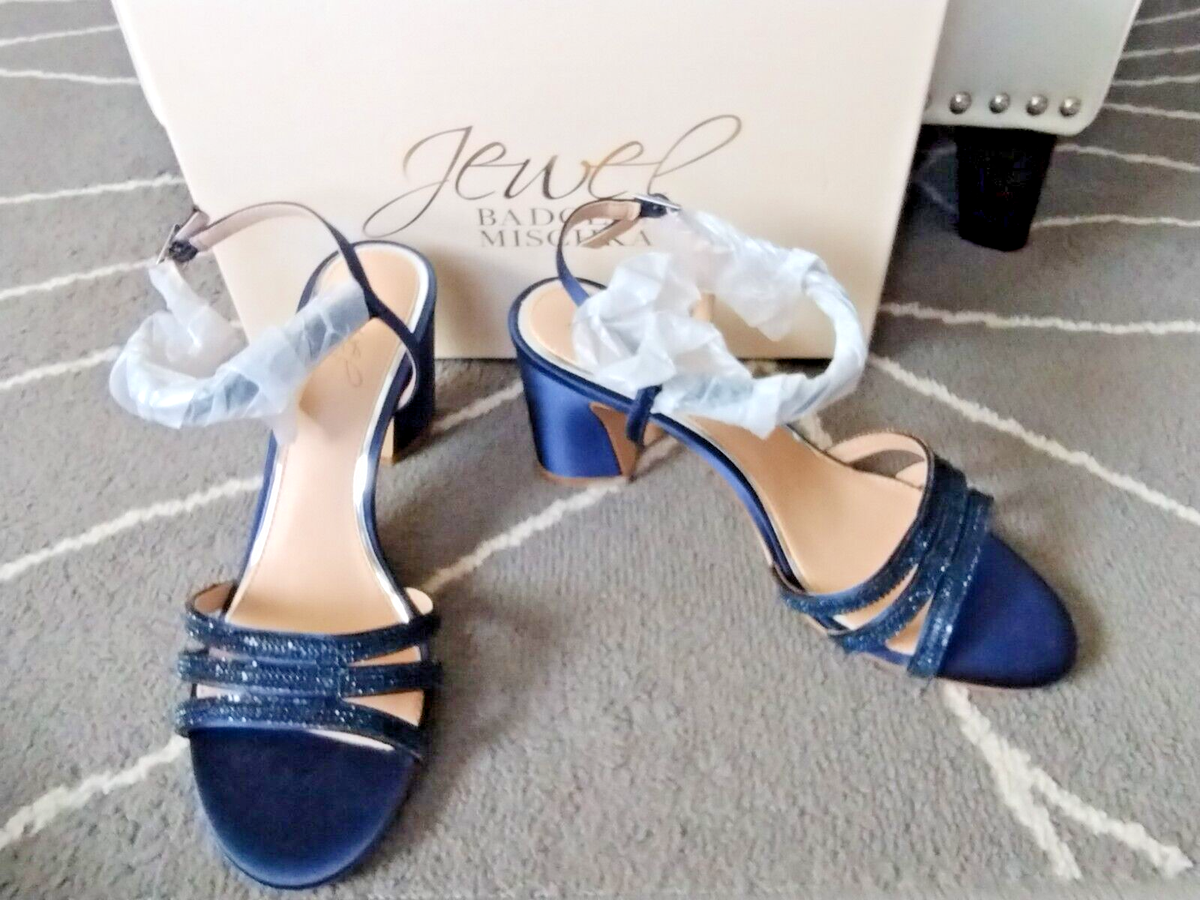 New In Box Badgely Mischka Brighton Navy Sparkle Heels