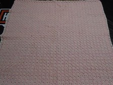 VINTAGE HANDMADE CROCHETED BABY AFGHAN PINK WHITE 35 X 35