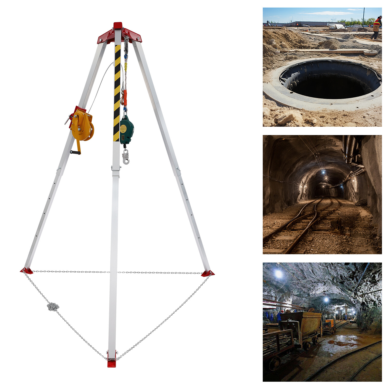 5.2-8ft Confined Space Tripod w/ 1800LBS Lifting Winch Safety Rescue Tripod