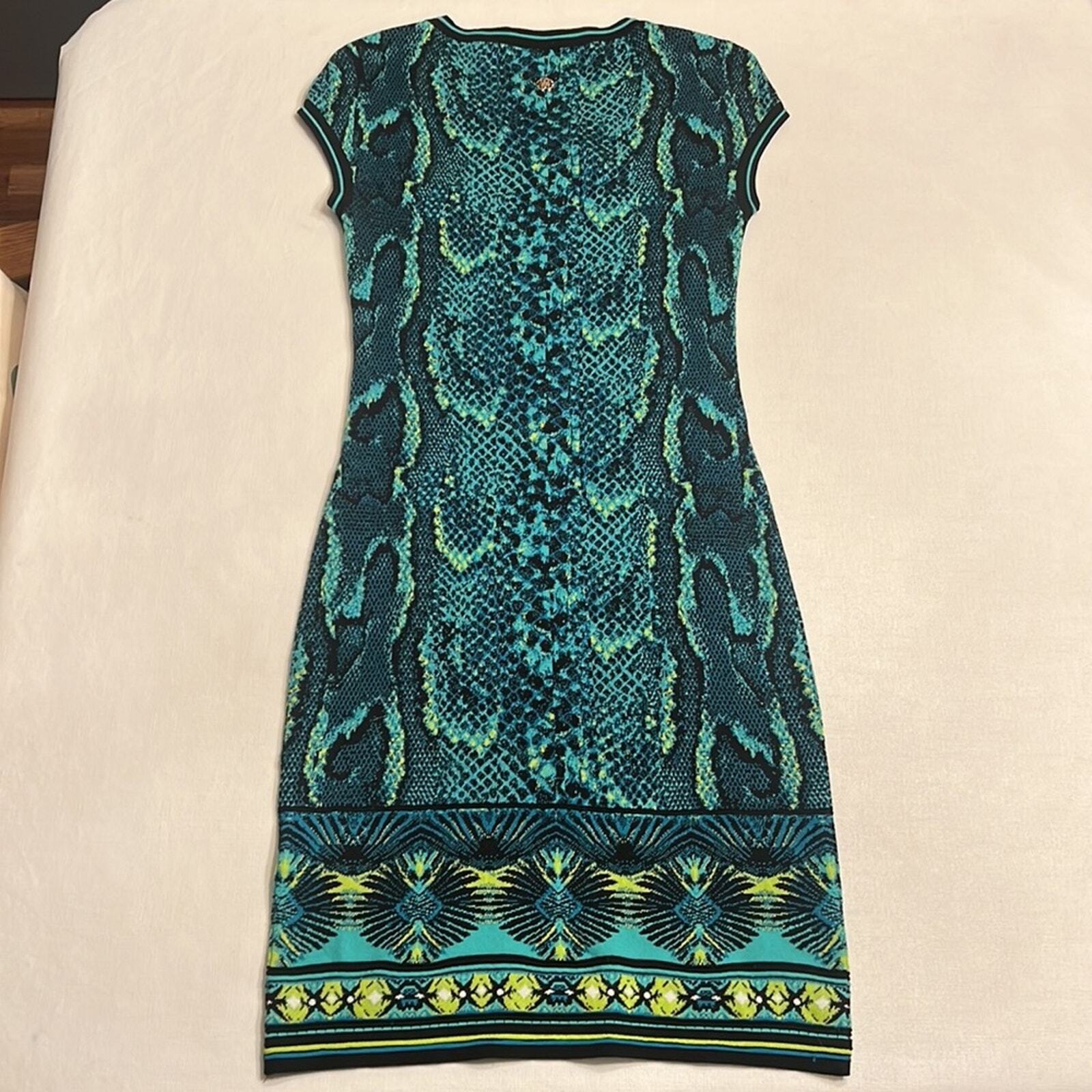ROBERTO CAVALLI GREEN PYTHON EFFECT SHEATH DRESS - image 6