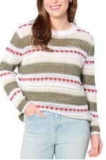 Joan Rivers Open Knit Novelty Crewneck Sweater Neutral