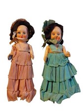 Vintage Dolls with Crepe Paper Dresses, Blinking Eyes - 6" - Set of 3