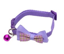Pet Collar Adjustable Buckle Cute Cat Dog w/ Bell Bow Tie/Plaid Purple 1Pc