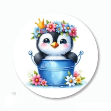 CUTE Penguin in a Pail Party Favors Scrapbook Stickers Envelope Seals Labels