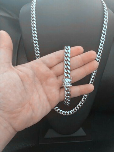 Juego de Pulsera y Cadena Cuban Miami Link 10mm Acero Inoxidable Punk Rock Joyería - Imagen 2 de 4