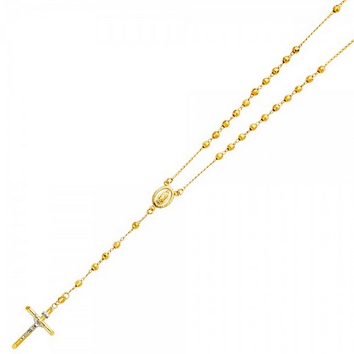 Real Solid 14K Yellow & Tri Color Gold 4mm Beads Rosary Necklace 26" Rosario Oro - Picture 7 of 7