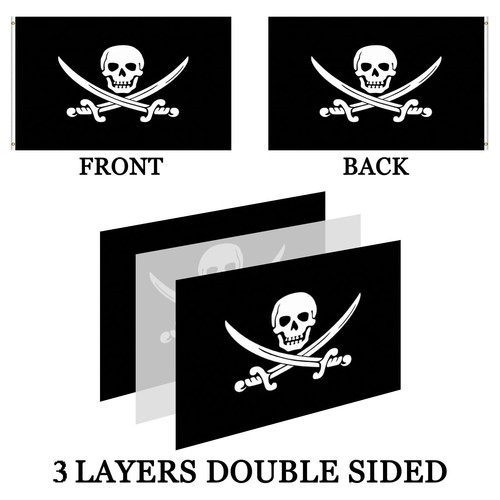 Jolly Roger Pirate Flag Banner 2x3 Double Sided- Heavy Duty 3 Ply 210D- 2x3 P... - Picture 3 of 7