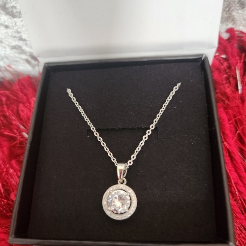 Cate & Chloe Blake 18k White Gold Plated Halo Pendant Necklace - Picture 3 of 5